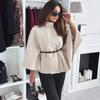 Women Single Buckle Batwing Sleeve Coat Autumn Winter Elegant Lady Tweed Waist Cinching Poncho Trend Thick Warm Loose Outwear