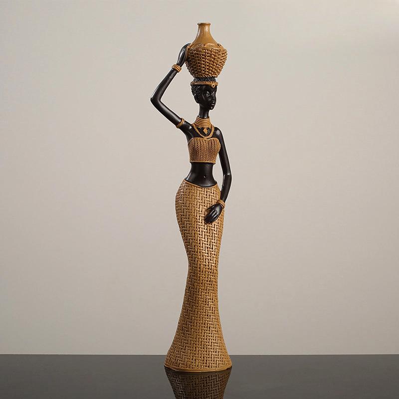 Vintage African Girl Home Ethnic Style Craft Resin Ornaments Creative Design Gifts Living Room Study Character Decorations