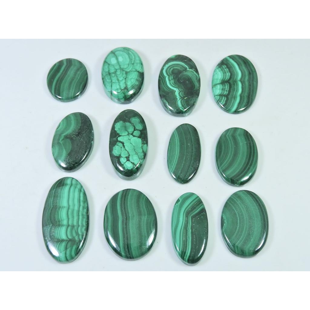 12Pcs Natural Green Malachite Oval Cabochon Loose Gemstone 291Cts. Lot C-474