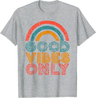 Good Vibes Only Vintage Rainbow Positive Vibe Quote Gift T-Shirt Unisex Summer Streetwear Tops Cotton Graphic T Shirts