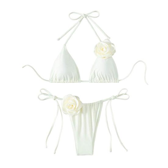Set Bikini da Donna 2 Pezzi Allacciato al Collo Imbottito Slip da Bagno Set Fiore 3D