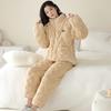 [Super Thick] Women's padded pajamas, thickened three-layer warm coral fleece padded jacket, high-collar loungewear set in winter
