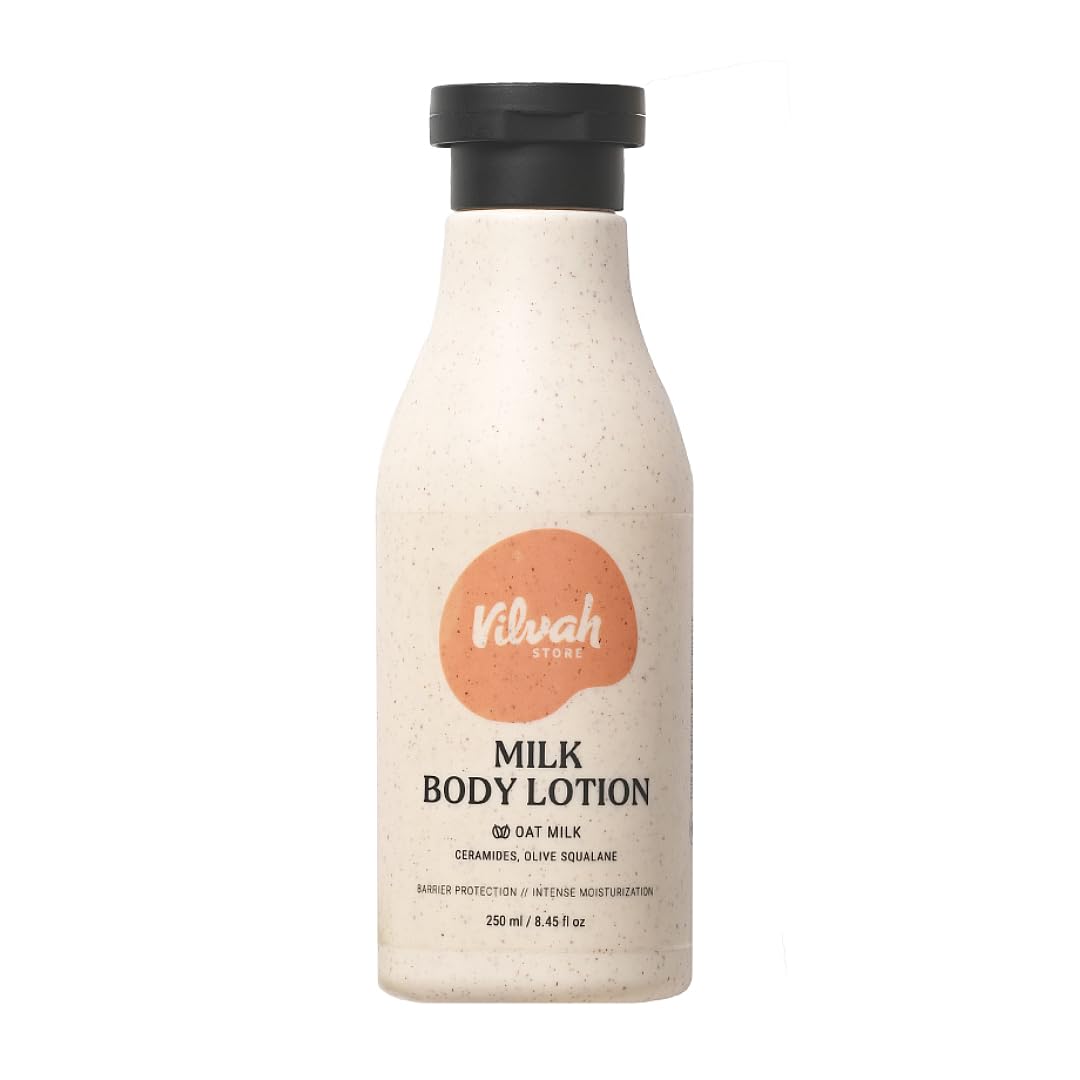 

Vilvah Store Milk Body Lotion, Repairs Skin Barrier, 48hr Moisturization, Intense Hydration With Oat Milk, Ceramides and Olive Squalane, For Men and W