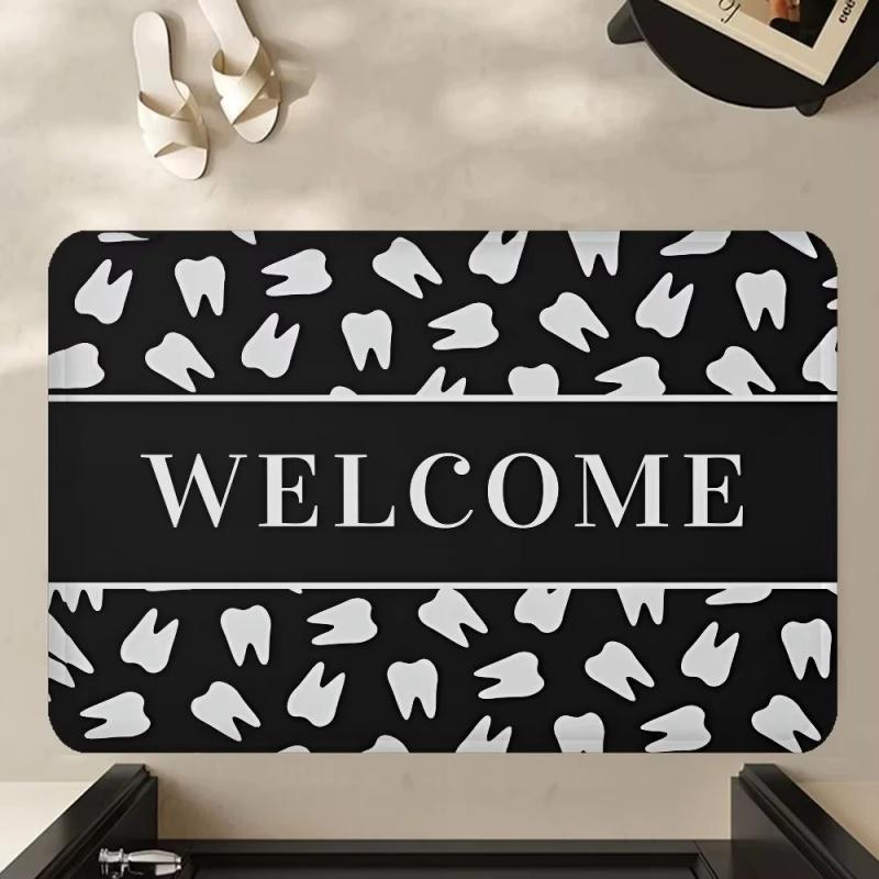 Cute Cartoon Tooth Toothbrush Print Doormat Non Slip Funny Dentist Bathroom Floor Mat