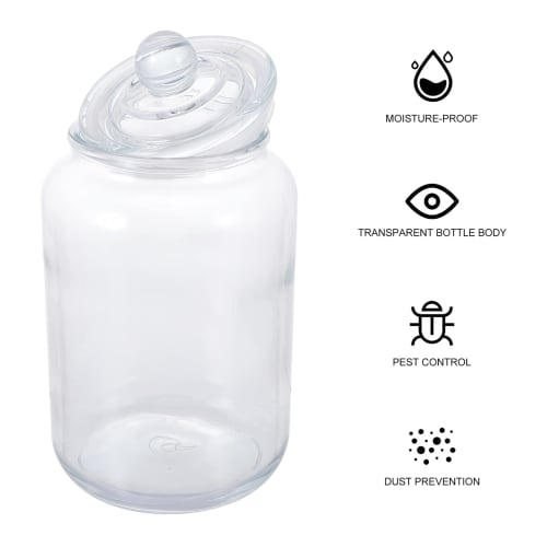 LEDMOMO 3L Glass Canister with Mason Jar Lid Kitchen Canister Food Storage Container Cylinder Bottle for Canned Grain Sugar Tea Coffee Transparent