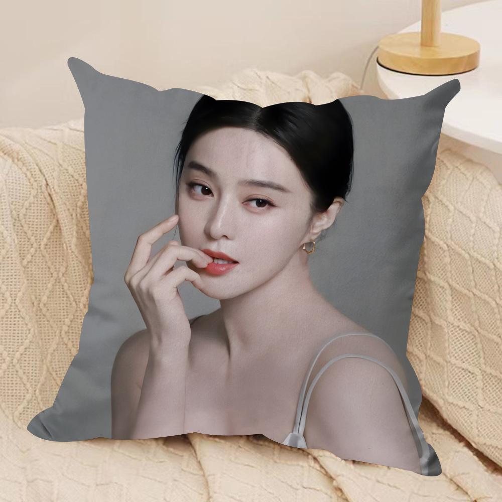Actress Fan Bingbing Cushion Cover Soft Plush Fabric Double-Sided Printed Sofa Cushion Cover for All Seasons Home Decor Gift