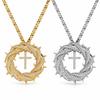 ARNAN Stylish Trendy Fashion Bling Shiny Iced Striking Zircon Brass 18K Gold Plated Link Thorn Hoop Cross Pendant Necklace Gift