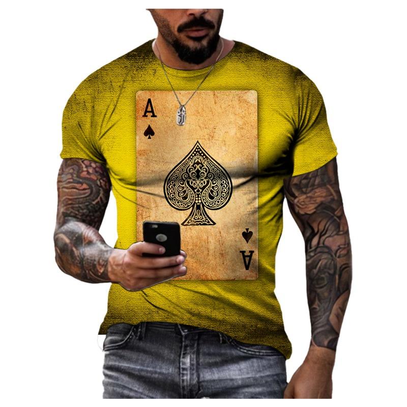 Playing Cards 3D Printing Summer Men's Personality T-Shirt Shirt Hip Hop Trend Large Size Short Sleeve Casual Fashion Sports Top