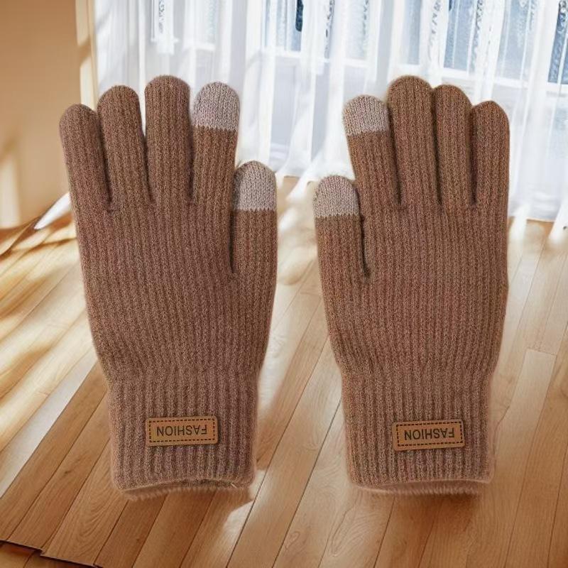 Knitted Gloves Wool Ladies Winter Thickened and Fleece Morandi Candy Color Maillard Gloves