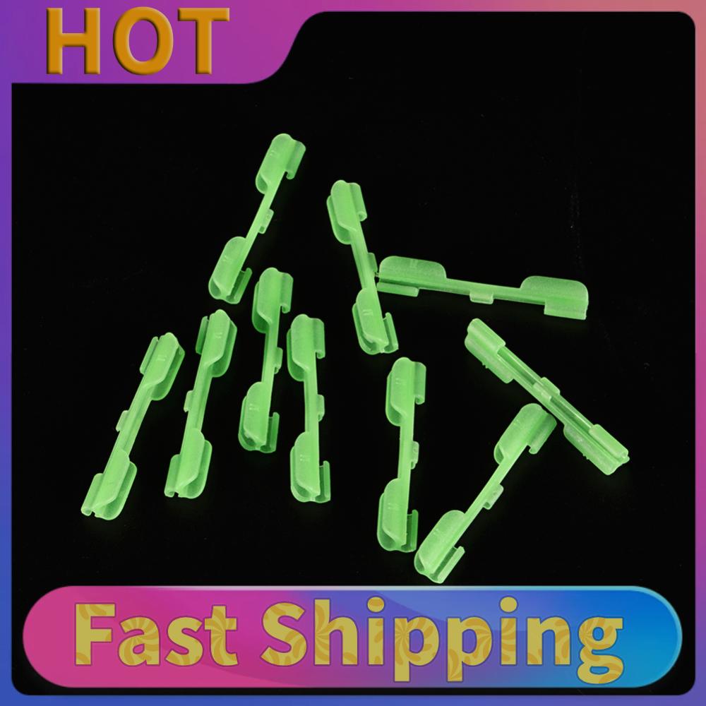 10pcs Night Fishing Rod Tip Wear-Resistant Fluorescent Lure Clip Fishing Float Tip Clip for Rod Top Glow Stick Fixed