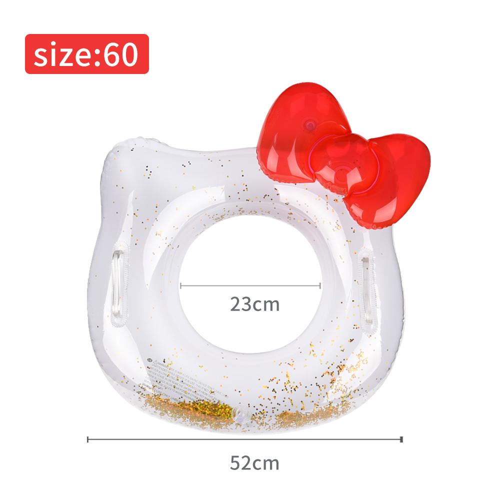 Hello Kitty Kids Swim Ring, 60cm Transparent Glitter Inflatable Float with Red Bow