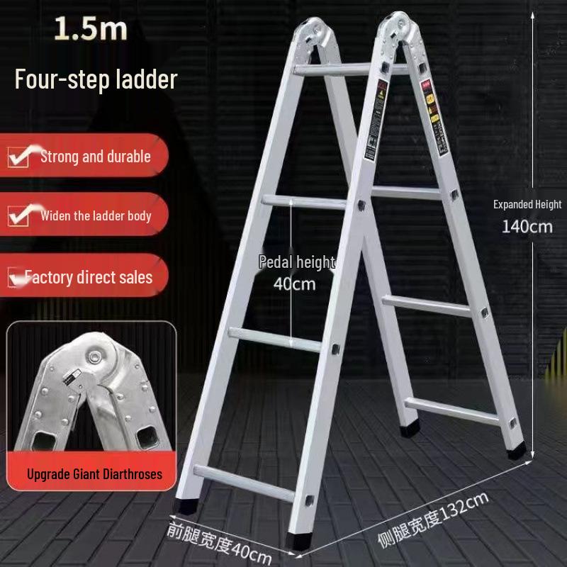 Widened & Thickened Multifunctional A-Frame Galvanized Iron Ladder: Dual-Use, Straight, Folding, Telescopic