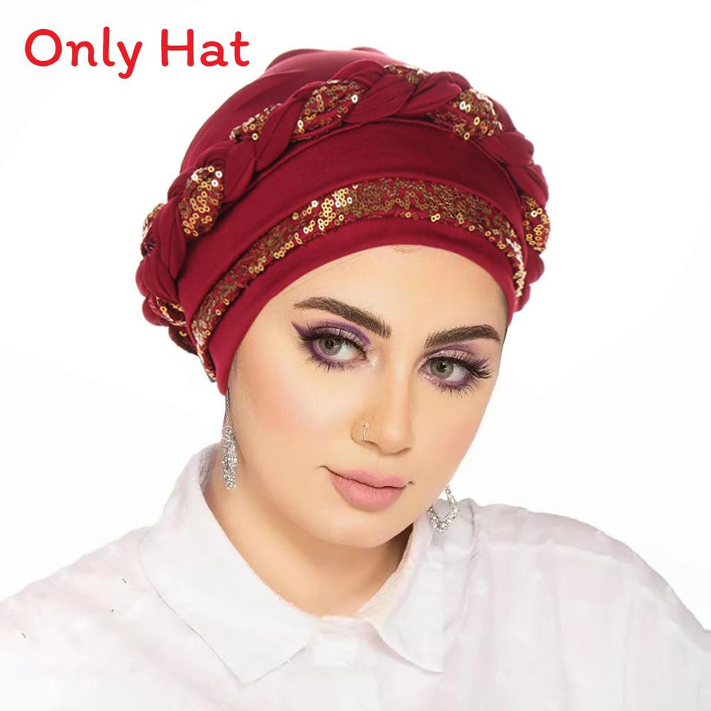 Casual Polyester Knit Headscarf Hat With Embroidered Braid For Autumn Wear