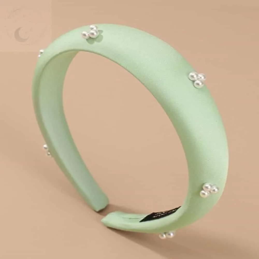 LUNAMAY Neat Hairstyle Girls Pearl Hairband Mint Satin Pearl Volume Hairband