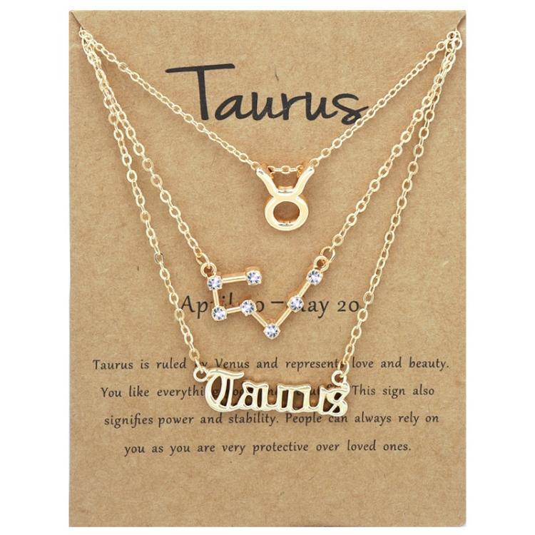 3 In 1 12 Zodiac Signs Necklace Set Retro Alphabet Symbols With Diamonds Jewelry Set