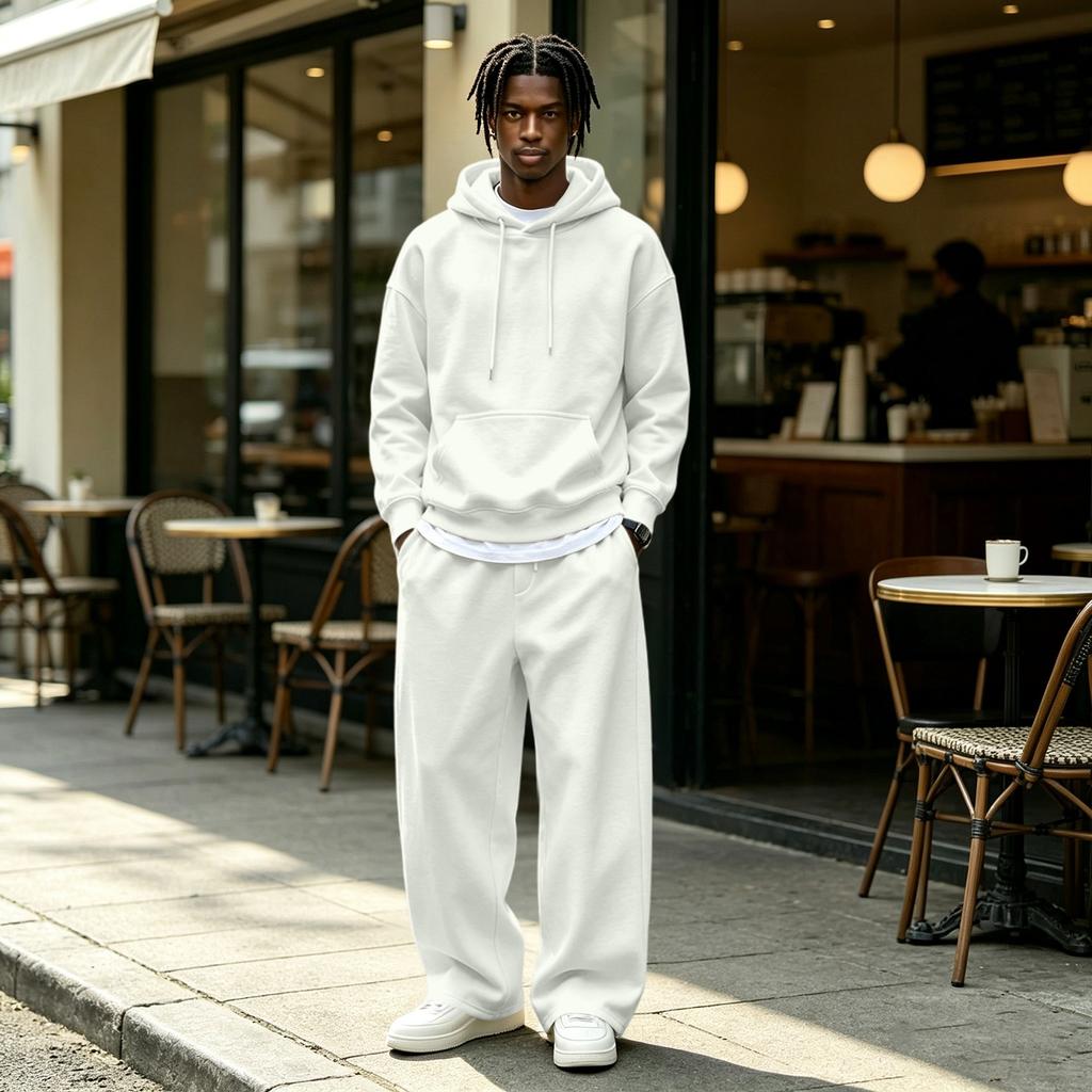 Men's Casual Tracksuit 2 Piece Outfit with Hoodie and Wide Leg Pants Loose Fit