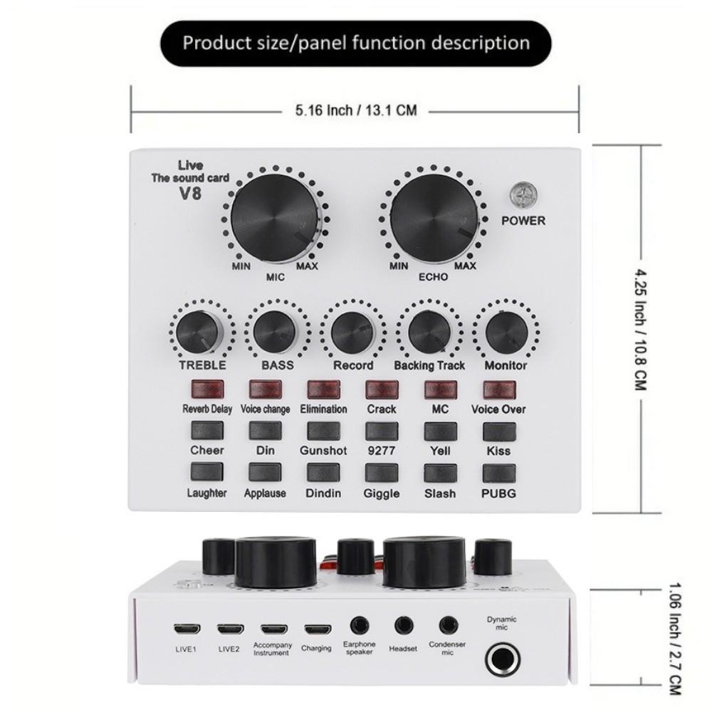 Studio Record V8 Sound Card Audio Mixer External Sound Card Convenient Mic Sound Card  PC Computer