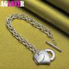 925 Sterling Silver Two Heart Pendant Bracelet Chain Jewelry