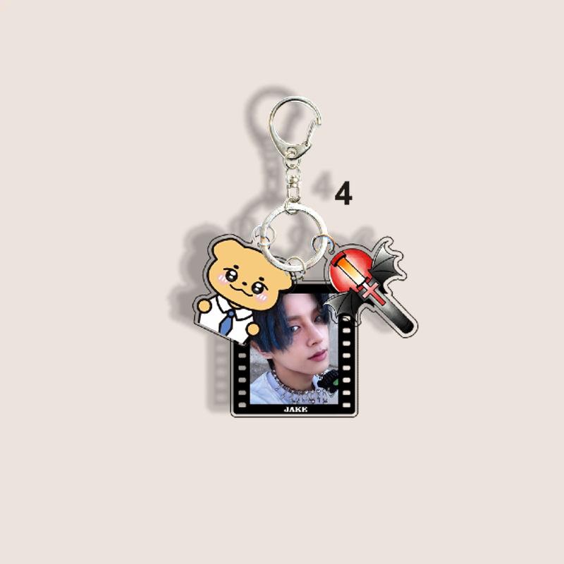 1pc ENHYPEN 3-in-1 Keychain Film Photo&Cartoon Character&Lightstick Heeseung Jay Jake Sunghoon Sunoo Jungwon NI-KI KeyRing Kpop Bag Charm ENGENE Gift