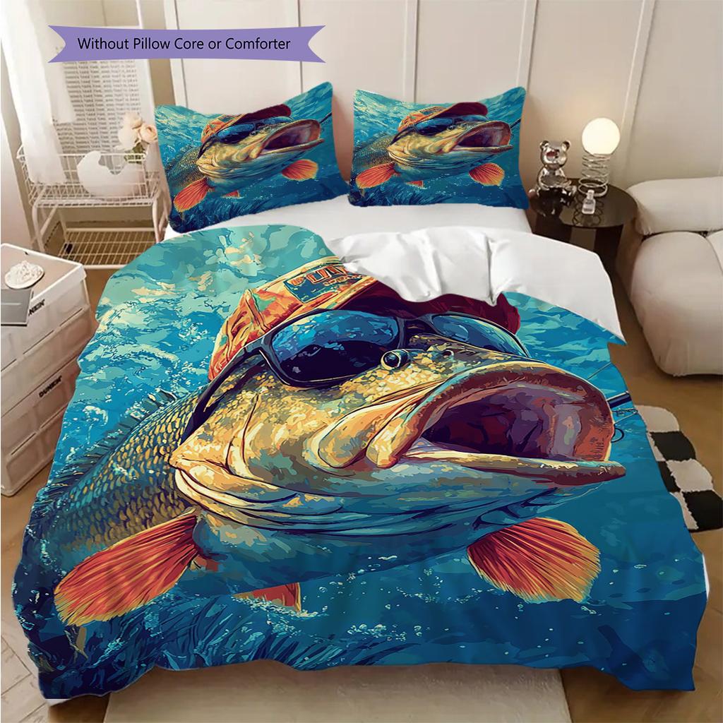 Fish Pattern Bedding Quilt Set Quilt Cover Pillowcase Home Decoration Birthday Gift (1 * duvet cover + 2 * pillowcase, without core)