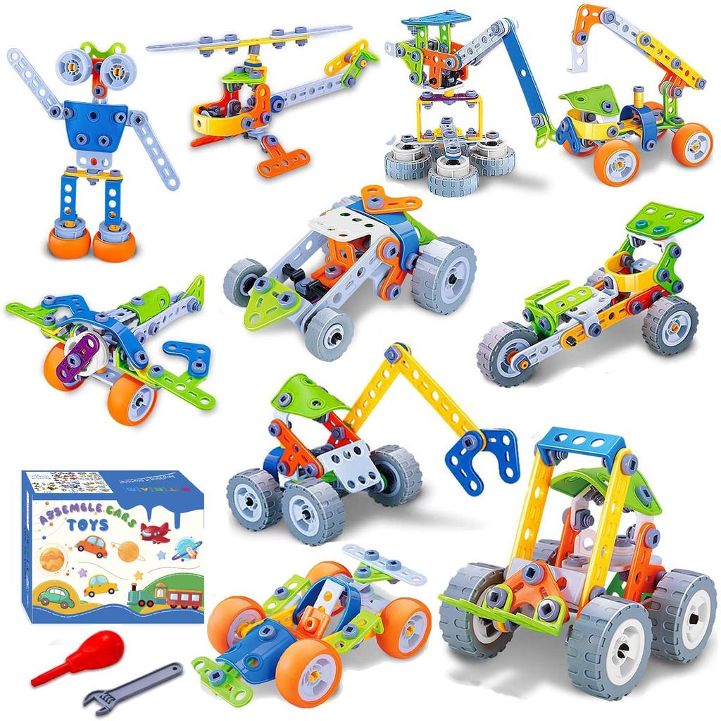 AMYCOOL Assembly Toy Car Set Drill Toy Carpenter Robot Helicopter Popular DIY Toy Boys Girls Elementary School 3D Puzzle Transformable Car Tool Set