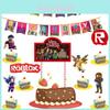 Farbenfrohe Roblox-Mottoparty-Artikel für Kindergeburtstage mit Bannern und Tortenaufsätzen