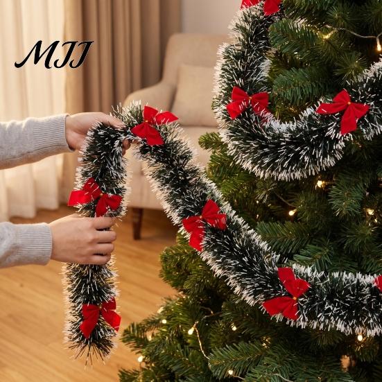Red Bow Xmas Ornament Christmas Tinsel Garland with Bows, 78.7 Inch Metallic Twisted Hanging Durable Faux Plant for Fireplace, Mantel, Staircase,