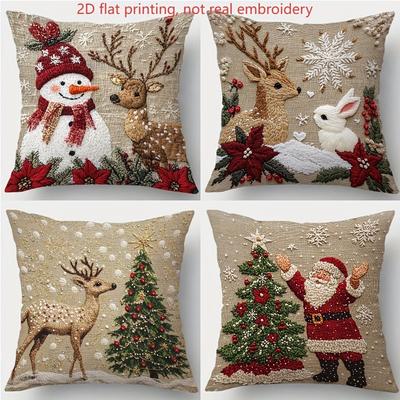 Christmas Magic: Festive Pillow Covers with Snowman, Deer, Bunny, Tree & Santa! Sofa Cushion Cover New Year Home Room Decoration