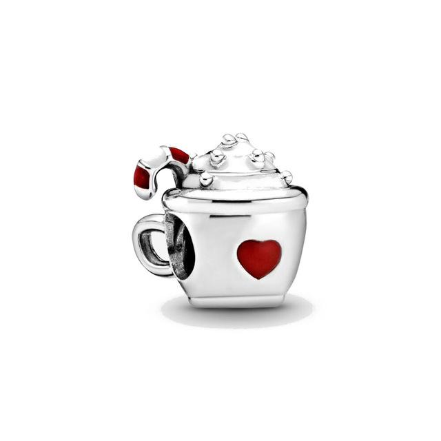 New Copper Red Wine Cup Coffee Cup Beverage Can Exquisite Charm Pendant Diy Beads Fit For Original Bracelets Women'S Jewelry