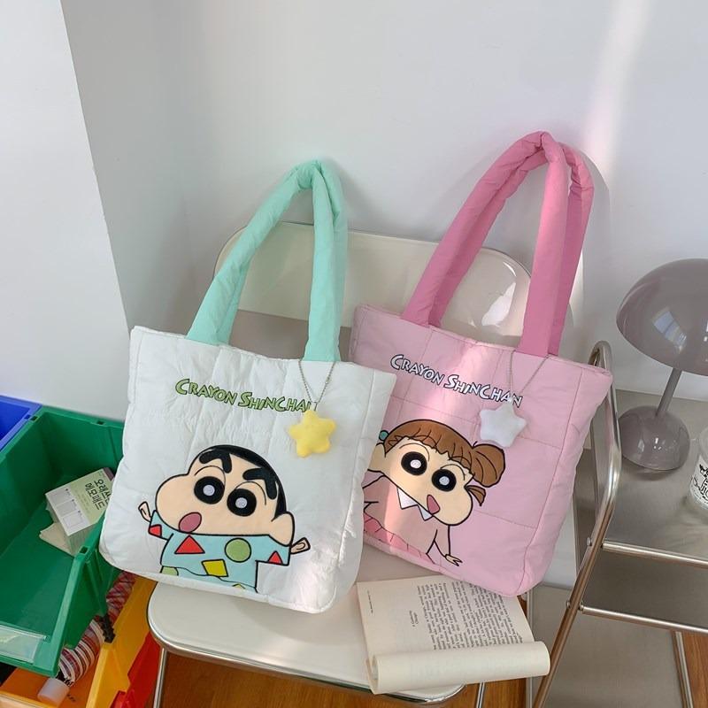Cute Down Cloth Handbag Women's New Daily Commuting Large-capacity Tote Bag Cotton-filled Cartoon Shoulder Bag