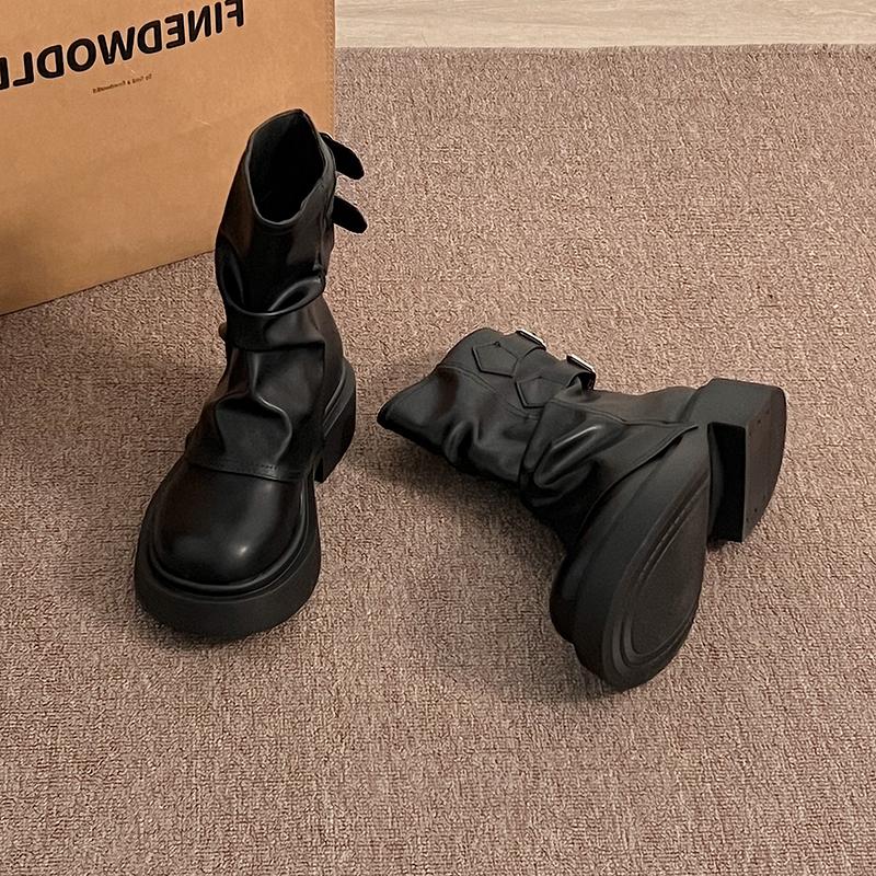 Cosy Soft Leather Women Western Cowboy Boots Fashion Thick Heels Slip On Shoes Ladies Modern Short Botas Para Mujer