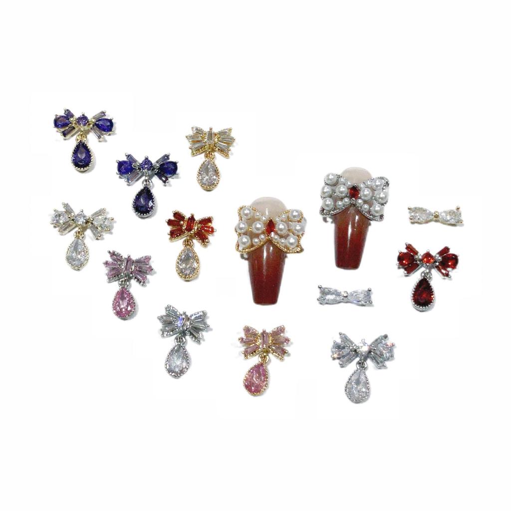 Princess Rhinestone Bow Nail Art Stickers - Colorful Crystal Pendant Accessories
