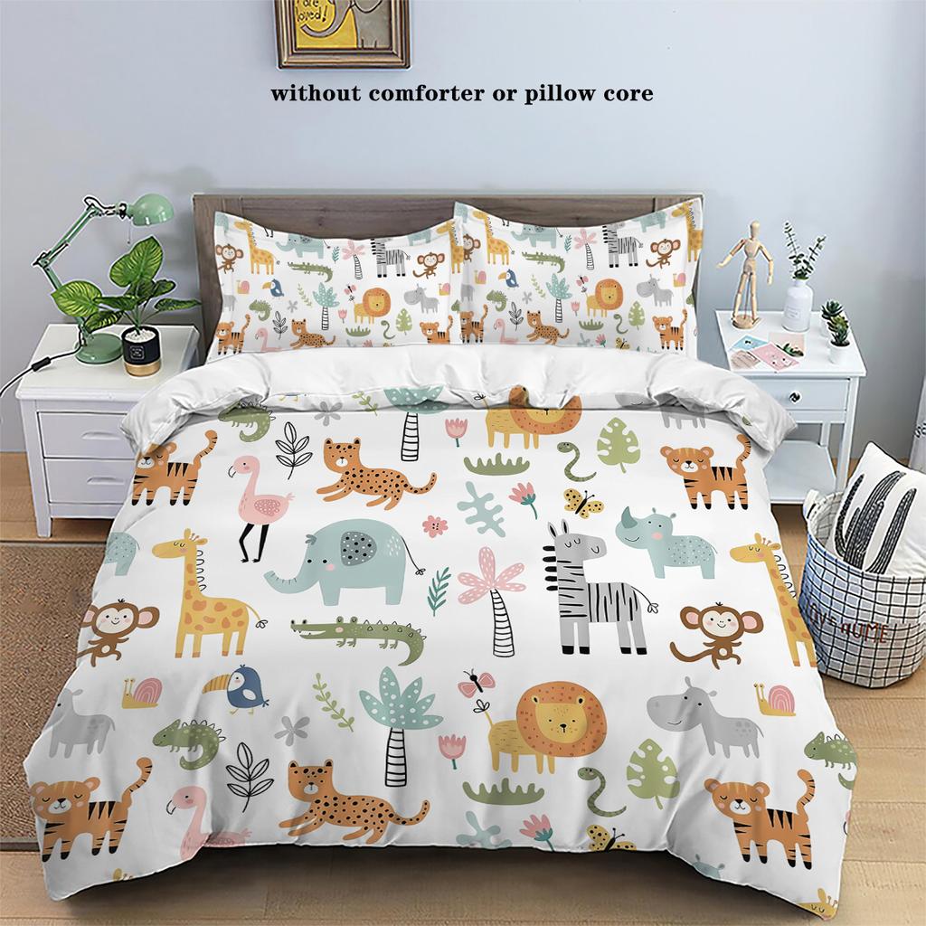 3-piece Down Duvet Cover Set with Cartoon Lion Animal Pattern Print (1 Duvet Cover+2 Pillowcases, No Core) Bedding Set