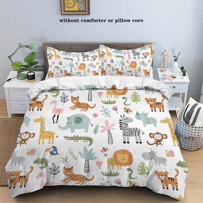 3-piece Down Duvet Cover Set with Cartoon Lion Animal Pattern Print (1 Duvet Cover+2 Pillowcases, No Core) Bedding Set