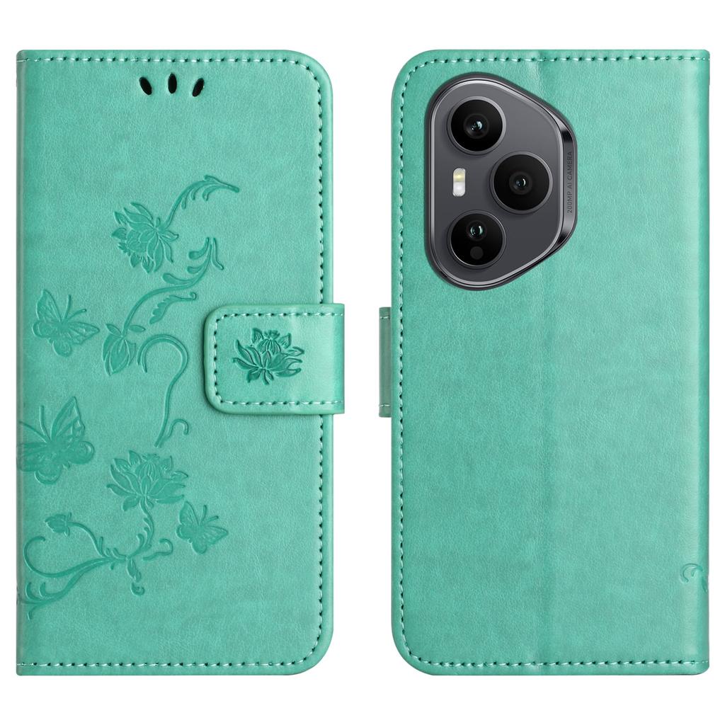 Für Honor 400 Pro 5G (Global) Hülle Brieftasche Ständer Aufgedruckter Schmetterling Blume PU Leder Handyhülle