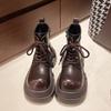 British Style Versatile Shoes Women  Spring Autumn New Style Thick Sole Height Increasing Lace Up Round Toe Single Shoe