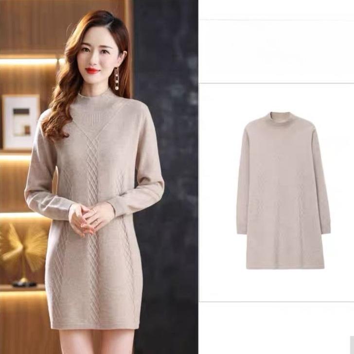 Mid-length Sweater for Women In Autumn and Winter Thickened Long-sleeved Pullover and A Solid-color Casual Knitted Sweater Dress