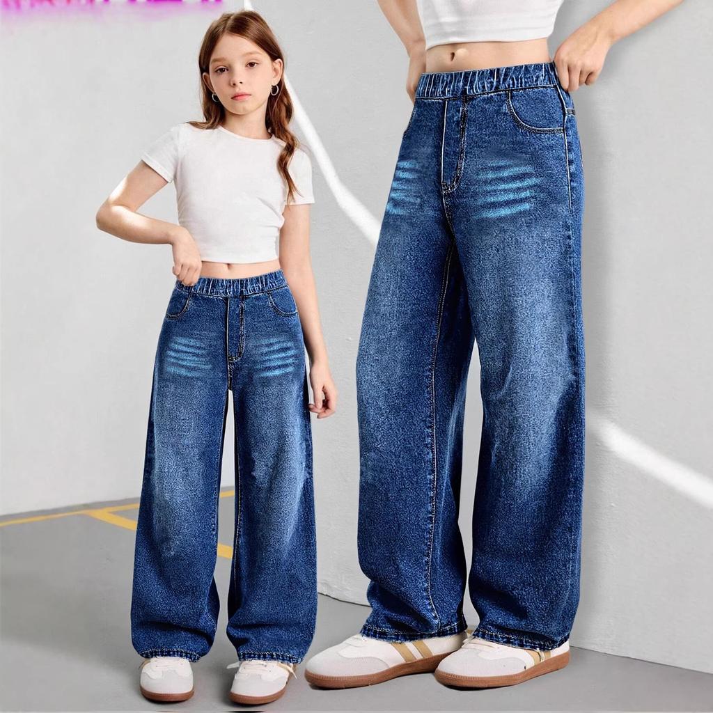 Girls' Fashionable Loose-fitting Wide-leg Denim Pants, Spring-autumn Children's Casual Straight-leg Denim Pants