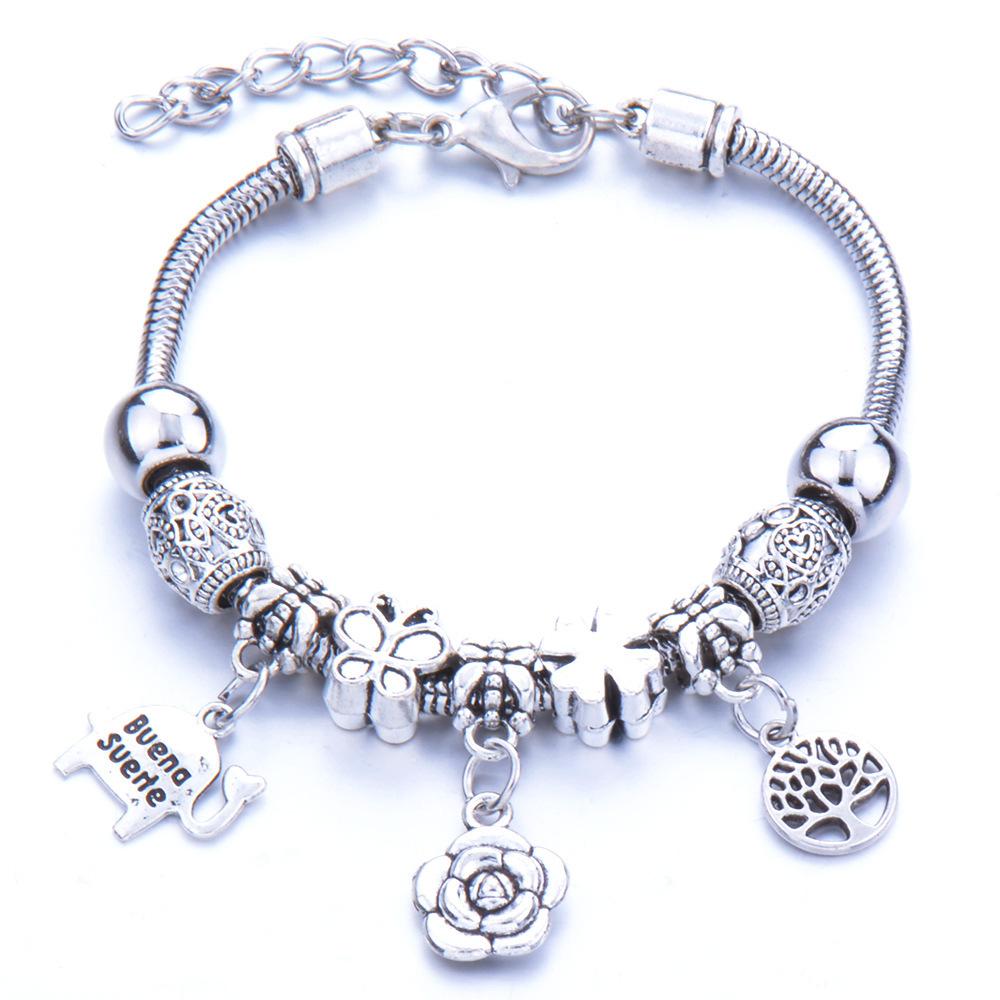 Pulseira em Forma de Coração Liga Design de Elefante Furo Grande Contas de Vidro Transparentes Joia Presente para Mulheres