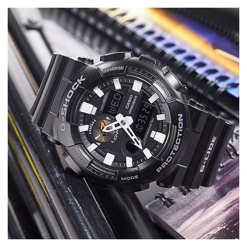 Casio G-SHOCK Series Tidal Moon Phase Black Warrior Fashion Trend Sports Waterproof Square Shock Movement Quartz Movement Resin Strap GAX-100B-1APRD