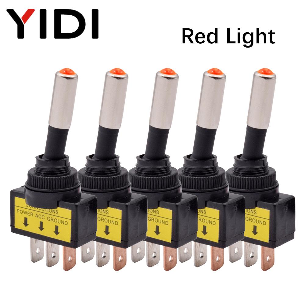 5/10pcs 12mm Auto Car LED Illuminated Toggle Switch ASW-15D SPST 2 Position 3pin ON OFF 12V 24V DC Red Green Blue Yellow White