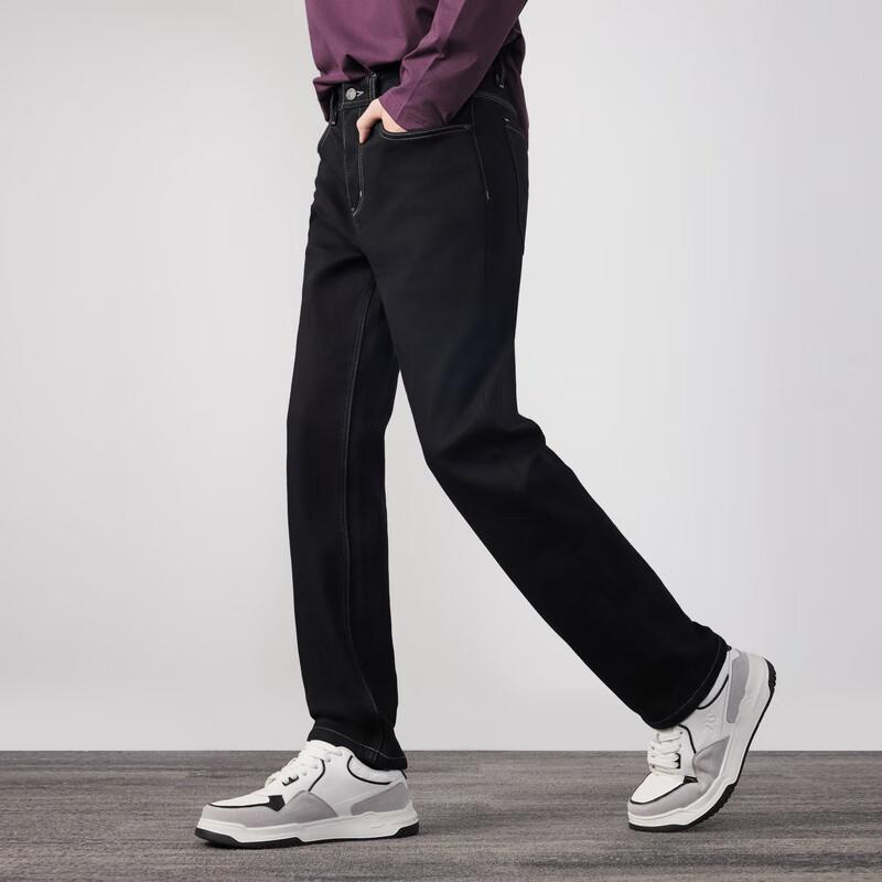 CABBEEN Men's Black D9 Velvet Warm Winter Jeans