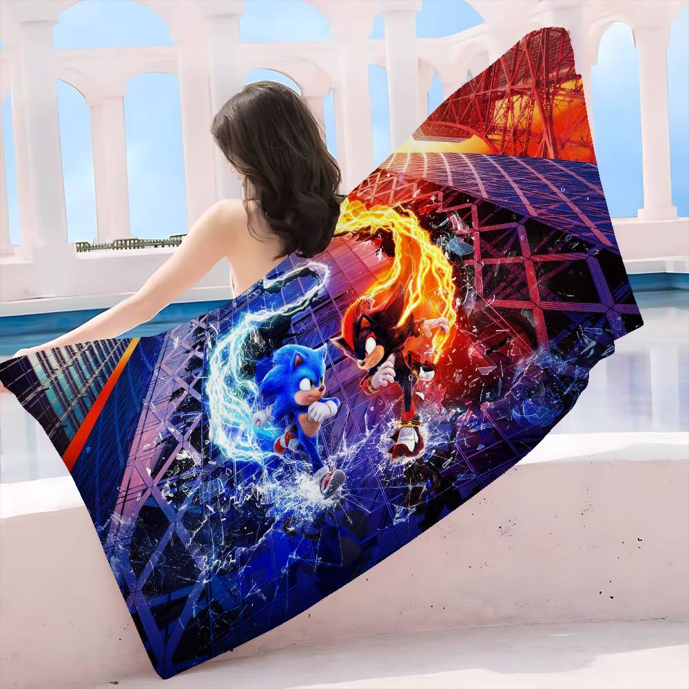 S-Sonic the Hedgehog Cartoon Microfiber Beach Towel Absorbent Quick dry Soft Yoga Swimming Resort Mountain Climbing Towel