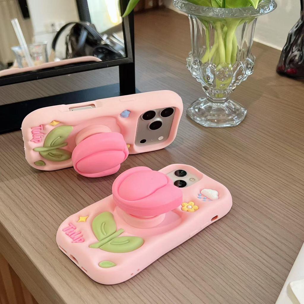 3D Pink Tulip iPhone Case for 14/15/16/17 Pro Max - Spring/Summer Collection