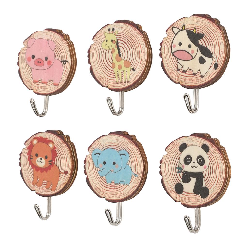 6pcs Self Adhesive Cute Wall Hooks No Drilling Boxwood Animal Coat Hook for Kitchen