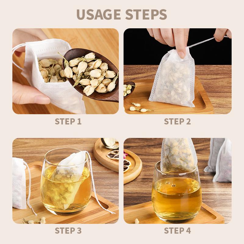 100Pcs Filter Bags Tea Bags Non-Woven Fabric for Spice Tea Infuser with String Heal Seal Disposable Empty Bags Household