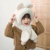 Children Hat with Bear Ear Decoration Solid Color Thickened Plush Warm Hat Scarf Set Kids Cold Weather Hat