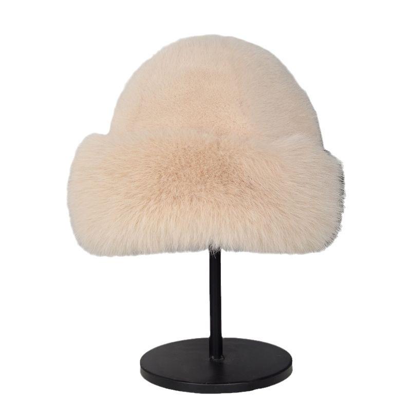 Autumn and winter new plush Mongolian hat windproof warm basin hat thickened imitation leather ear protector bucket hat imitation fox hair