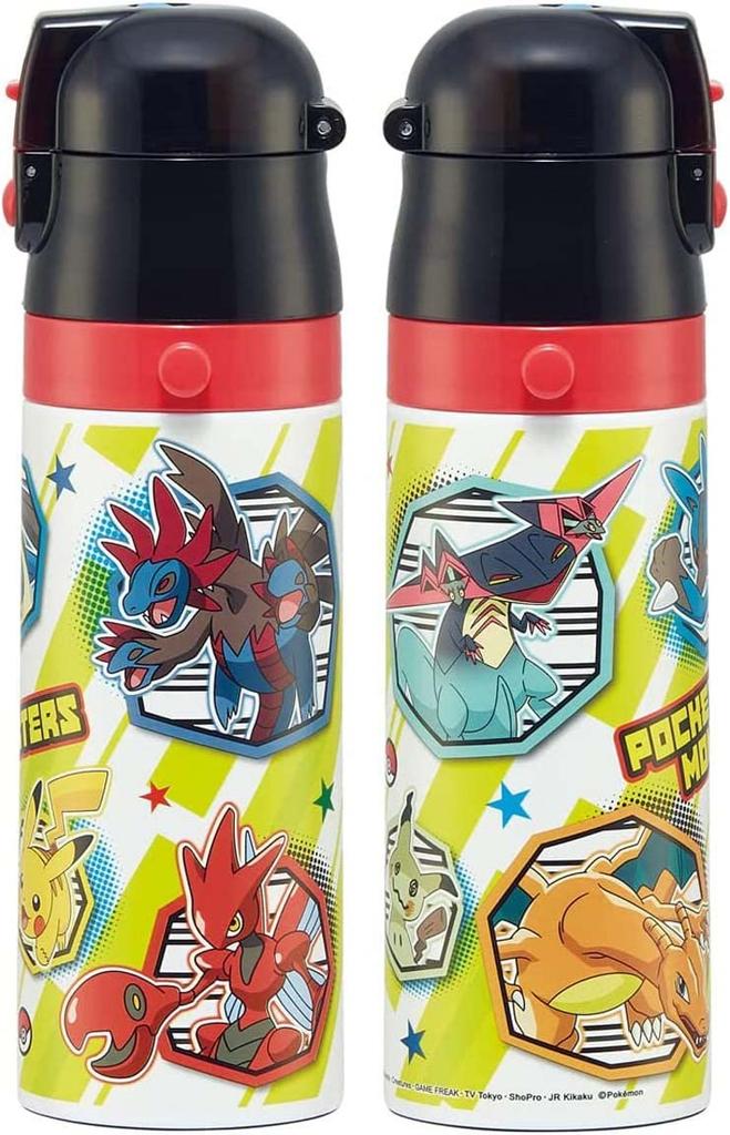 Skater Kids' Stainless Steel Water Bottle, 2-Way, 470ml (Direct Drink) or 430ml (Cup Drink), Pokemon Design 23, Kid-Friendly and Lightweight,