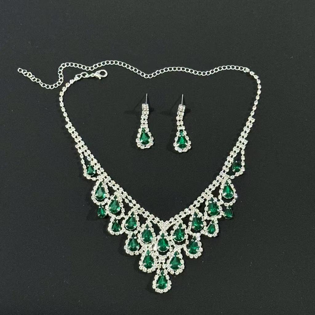 Rhinestone Water Drop Tassel Necklace Set, Heavy Clavicle Chain Retro Versatile Dress Accessories